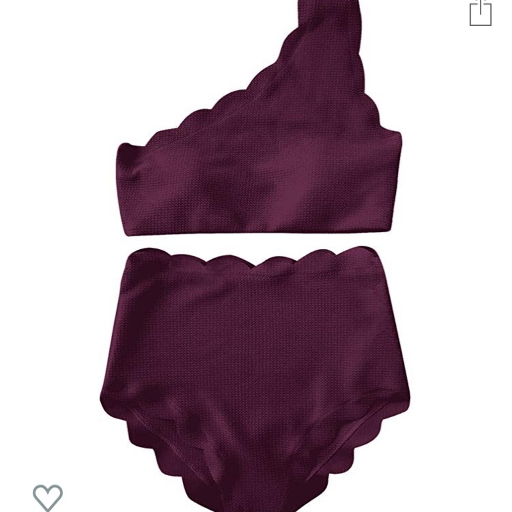 High Waisted Bikini Set Scalloped Off Shoulder